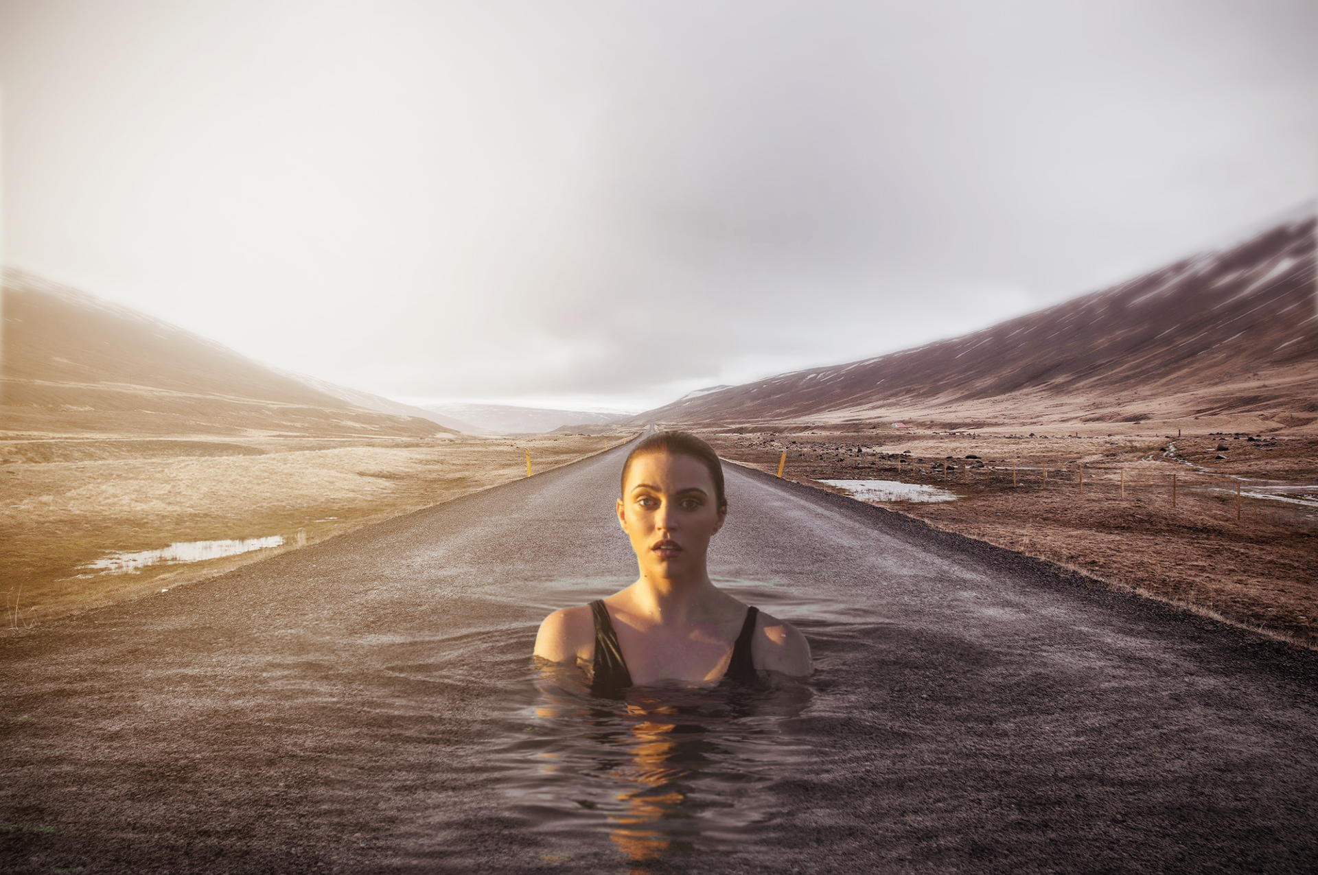 woman melting into the street